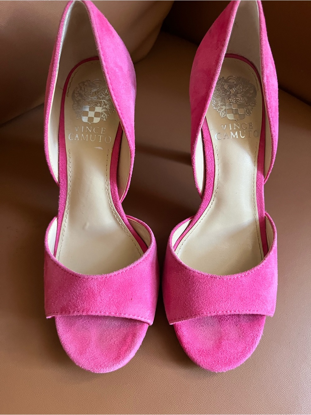 Vince Camuto Heels Open-Toe Hot Pink Suede size 6.5 - Picture 2 of 11